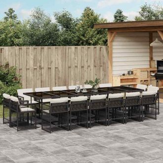 vidaXL Set De Muebles Jard&iacute;n 17 Pzas Con Cojines Rat&aacute;n Sint&eacute;tico Negro Vidaxl