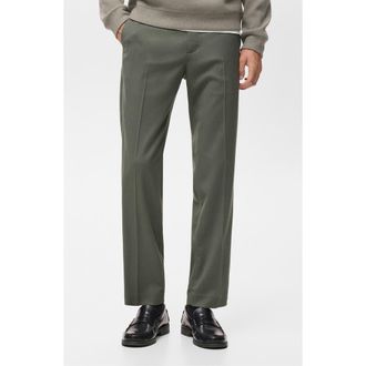 Mango Regular Fit Pleated Pants in Dark Green at Nordstrom, Size 34