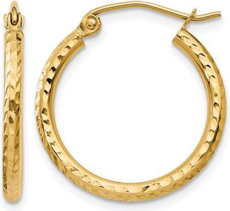 Diamond2Deal 14k Yellow Gold Diamond-cut 2x20mm Round Tube Hoop Earrings