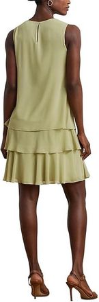 Lauren Ralph Lauren Crinkle Georgette Shift Dress Womens Clothing Light Olive : 12, Polyester