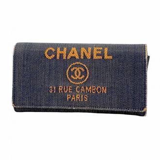 Chanel Black Orange Denim Long Wallet (Bi-Fold) (Pre-Owned)