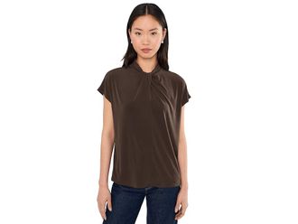 Vince Cap Sleeve Twist Neck Top Womens Clothing Dark Bark : XL, Polyester/Spandex