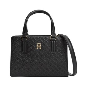 Tommy Jeans Handbags, female, Black, Size: ONE SIZE TH Monogram Crossbody Tote Bag