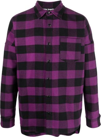 Palm Angels check-print cotton shirt - men - Cotton - M - Purple