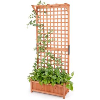 Costway Costway Cama De Jard&iacute;n Elevada Con Enrejado, Jardinera De Madera S&oacute;lida Para Interior Y Exterior Con Agujeros De Drenaje, Huerto Urbano Para Plantas, 