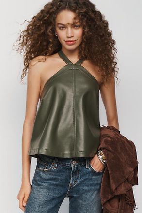 Pilcro Faux Leather Halter Top