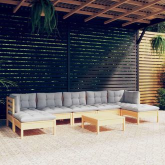 vidaXL Juego De Muebles De Jard&iacute;n 8 Pzas Y Cojines Madera Pino Gris Vidaxl