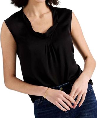 Nic+Zoe Satin Chiffon Layer Top In Black Onyx