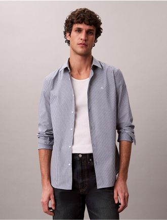 Calvin Klein Mens Cotton Stretch Stripe Slim Button-Down Shirt - Navy - XL