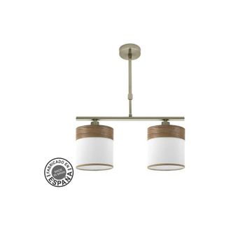Fabrilamp Lampara Cloe 2xe14 Cuero/blanca-madera Oscura Regx43x14 Cm - Fabrilamp