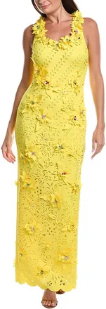Badgley Mischka Scuba 3D Flowers Gown