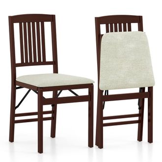 Costway Costway Folding Dining Chairs Set of 2 Foldable Upholstered Kitchen Chairs in Off-White