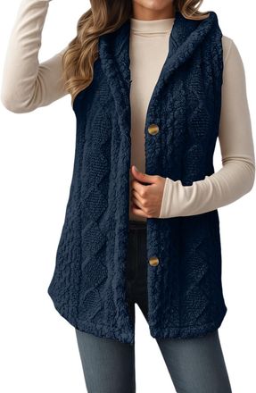 Generic Gilet For Women UK Fleece Sleeveless Button Down Hooded Waistcoat With Pockets Autumn Winter Solid Color Lightweight Soft Thermal Vests Warm Comfortab