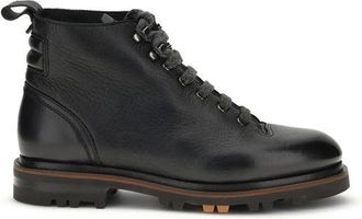 Santoni Black Calf Leather Bos Taurus Lace-Up Mens Boots