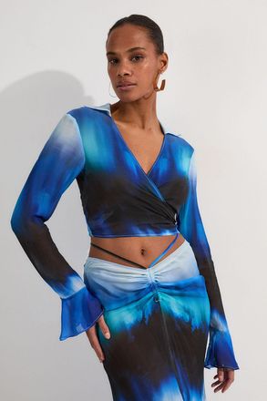 Karen Millen Womens Beach Viscose Georgette Ombre Woven Wrap Top - Blue - Size X-Small