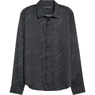 John Varvatos Rodney Print Long Sleeve Hidden Placket Shirt in Moss at Nordstrom, Size Xx-Large