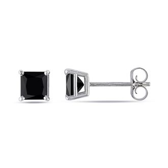 Amour 3/4 CT TW Princess Cut Black Diamond Stud Earrings In 14K White Gold