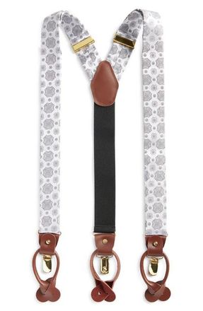 Clifton Wilson Silk Medallion Suspenders in Silver at Nordstrom