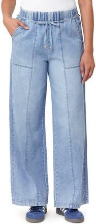 Kensie Drapey High Waist Tie Wide Leg Jeans in Marina at Nordstrom Rack, Size X-Large