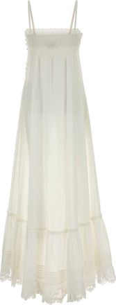 Saint Laurent Smocked Cotton Dress - White