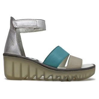 FLY London BONO290FLY Leather Womens Wedge Sole Sandals - Cloud Turquoise Silver - Size:UK 6