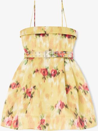 Ganni Dress in Yellow Printed Satin - Size 10/12 Aurora