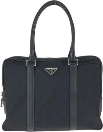 Prada Pre-owned Nylon Leather Tessuto Saffiano Logo Tote - unisex - Vintage Handtas - Zwart - ONE Size - Nylon - Vintage