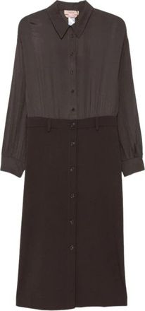 Twinset Midi Jurk van Bi-materiaal - Dames - Shirt Kleedjes - Bruin - L - Polyester - Kleedjes