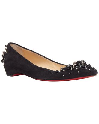 Christian Louboutin Womens Suede Veau Velours Suede Beaded Embellished Flat (Authentic Pre-Loved)