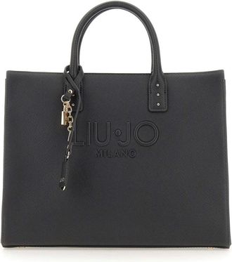 Liu Jo Handbags, female, Black, Size: ONE SIZE Embossed Logo Charm Tote Bag