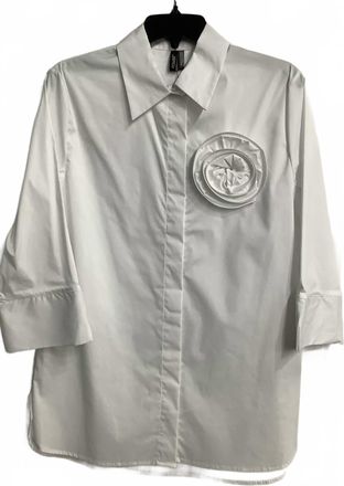 Ravel Womens Rosette Accent Button-Down Blouse In White