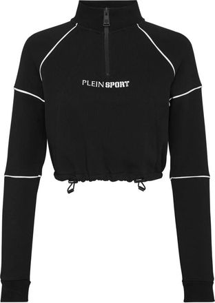 Plein Sport Fleece Cropped Anorak - Dames - Sportshirts - Zwart - 2XL - Katoen - Fitness