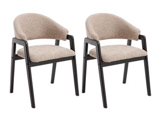 Vente-Unique Conjunto de 2 sillas con reposabrazos en tela boucl&eacute; y madera de hevea - Topo y negro - SOLUNA