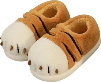 Generic Cat Paw Slippers for Women, Cute Funny 3D Cat Paw Cartoon Slipper Warm Fluffy Furry Winter House Shoes (Tiger(Full Heel), Adult, Women, 7.5, Numeric R