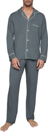 Eberjey William Stretch Tencel Modal Long Pajamas in Stone Blue/ivory at Nordstrom, Size Xx-Large