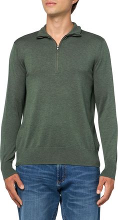 Brooks Brothers Mens Supima Cotton Half-Zip Long Sleeve Sweater Pullover, Forest Green, Medium
