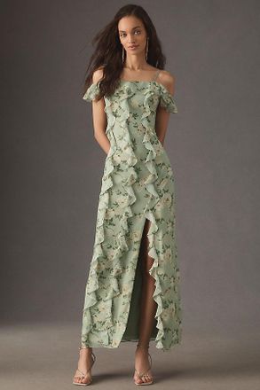 BHLDN Off-Shoulder Ruffled Chiffon Maxi Dress