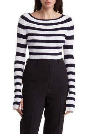 By Design Amiri Stripe Boat Neck Crop Sweater in Peacoat/Bright White at Nordstrom Rack, Size X-Small