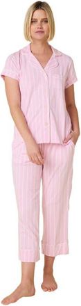 The Cats Pajamas Pima Knit Holiday Capri Set in Heritage Stripe Pink at Nordstrom, Size X-Large