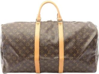 Louis Vuitton Vintage, unisex, Bruin, ONE Size, Leer, Pre-owned Keepall 55 Monogram Boston Bag