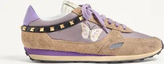Valentino Garavani Stud Up Trainer In Split Leather And Nylon With Butterfly Embroidery Man LILAC/MULTICOLOR 40.5