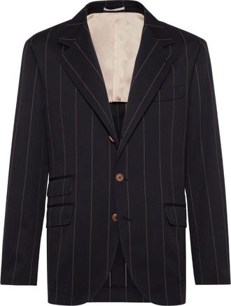 Brunello Cucinelli stripe-pattern wool-blend blazer - men - Cotton/Wool - 46 - Black