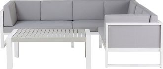 Beliani Conjunto De Jard&iacute;n Con Marco De Aluminio Gris Claro Modular En Forma De L Para Exterior Castella