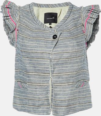 Isabel Marant Grey Stripe Linen Flutter Sleeve Crop Top