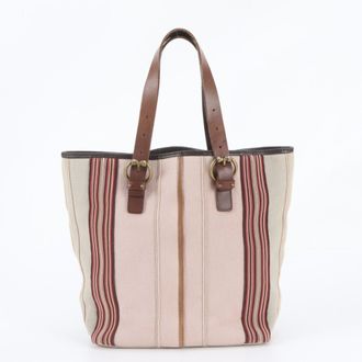 Bottega Veneta Pink Leather Canvas Handbag Shoulder Bag Tote Bag (Pre-Owned)