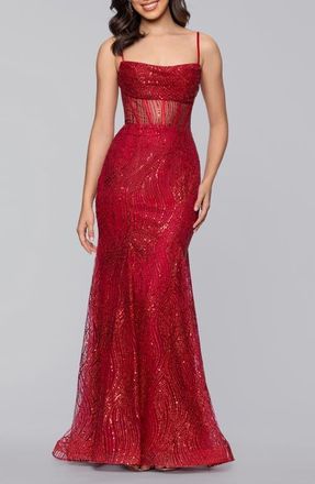 Blondie Nites Glitter Corset Mermaid Gown in Red at Nordstrom, Size 11