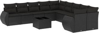 vidaXL Set De Sof&aacute;s De Jard&iacute;n 11 Pzas Y Cojines Rat&aacute;n Sint&eacute;tico Negro Vidaxl