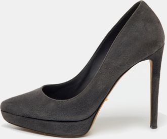 Sergio Rossi Dark Grey Suede Pointed Toe Platform Pumps