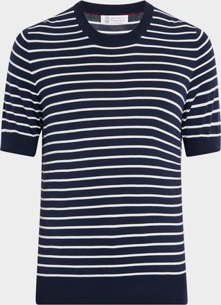 Brunello Cucinelli Mens Stripe Short-Sleeve Sweater