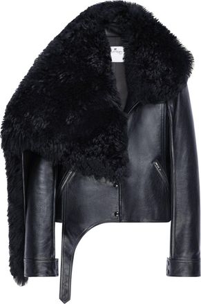 Courr&egrave;ges Giacca in pelle con collo in shearling - Nero